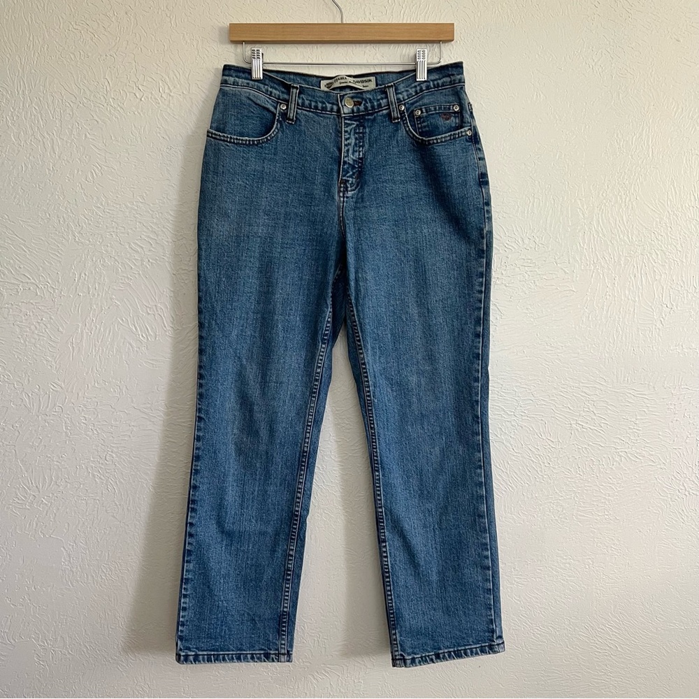 Harley Davidson Jeans Womens Size 8P Blue Denim Straight Leg Relaxed Fit Biker